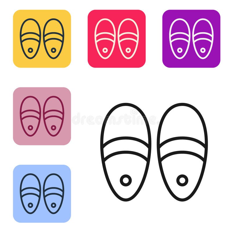 Pictograma Papuci pentru linii negre, izolată pe fond alb. indicator de tip flip flotant. setare pictograme în butoane pătrate col stock illustration