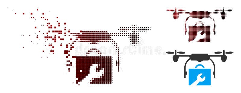 Pictograma pentru drona de service cu semitonuri în pixeli fragmentați vector illustration