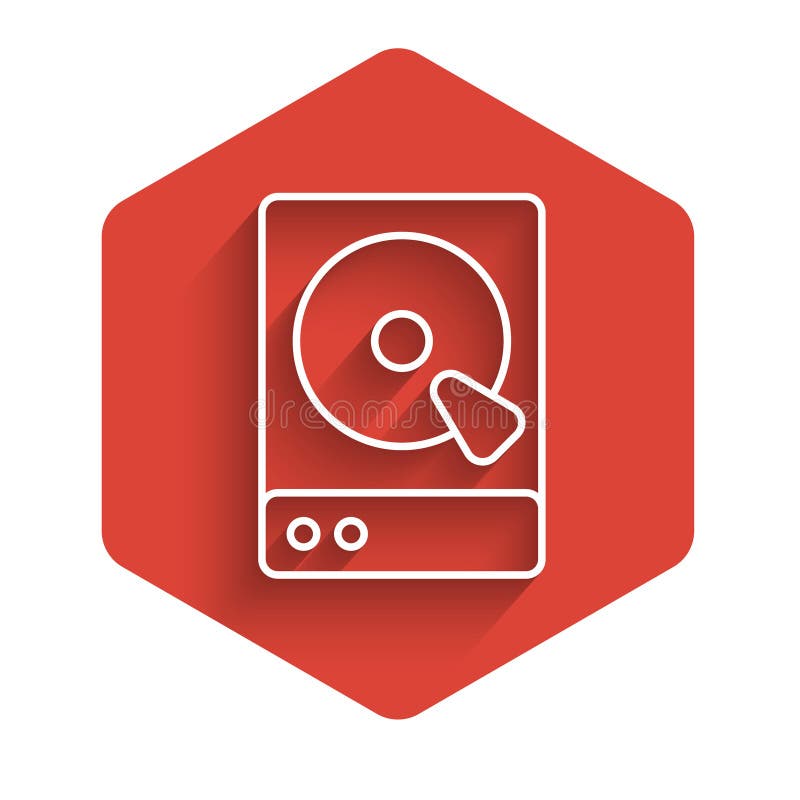 Pictograma pentru hard disk cu linie albă, izolată cu fundal cu umbră lungă. butonul de injectare. vector royalty free illustration