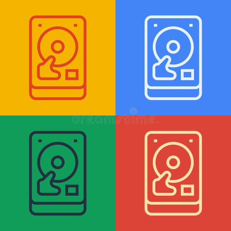 Pictograma pentru hard disk linie pop-art cu disc izolat pe fond color. vector royalty free illustration