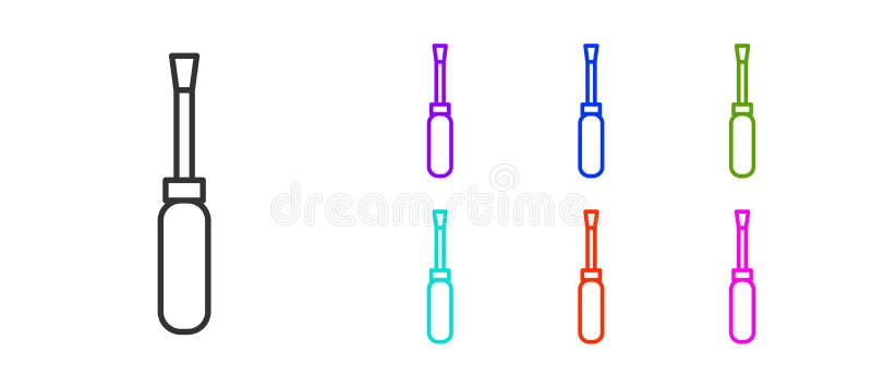 Pictograma pentru șurubelniță cu linie neagră, izolată pe fond alb. simbol instrument serviciu. setați pictograme colorate. ilustr royalty free illustration