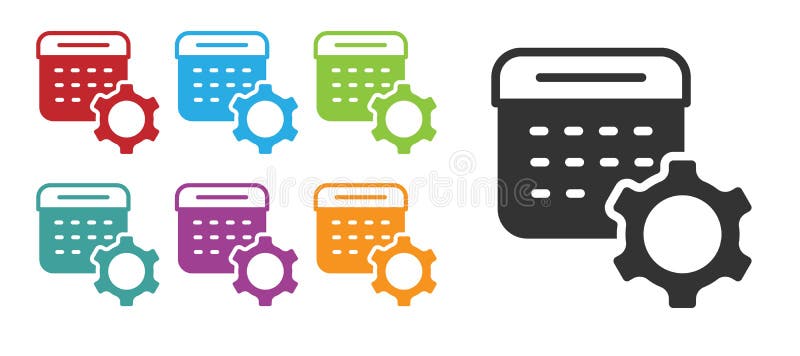 Pictograma Setări calendar negru, izolată pe fundal alb. setări dată. setați pictograme colorate. vector vector illustration