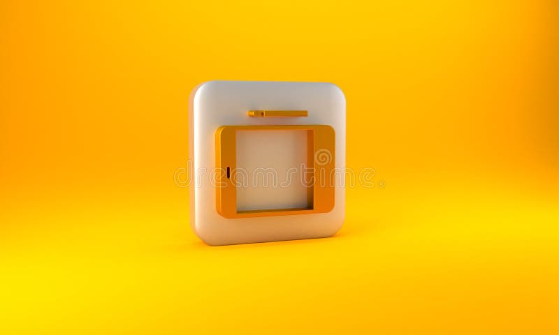 Pictograma Tabletă grafică de aur izolată pe fond galben. ilustrare randare cu buton pătrat argintiu 3d royalty free illustration