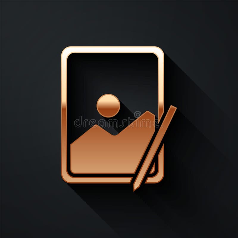 Pictograma Tabletă grafică de aur izolată pe fond negru. stil umbră lungă. vector. stock illustration