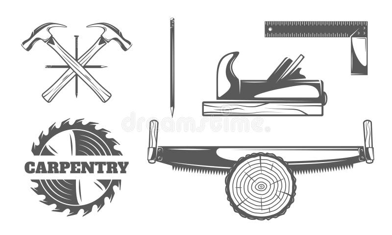 Pictograma Tâmplărie setată izolată pe fond alb vector illustration