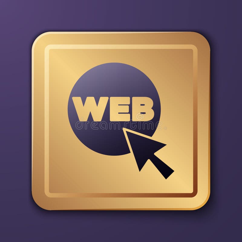 Pictograma Web și design grafic purpuriu, izolate pe fond violet. creație și dezvoltare. buton pătrat auriu. vector royalty free illustration