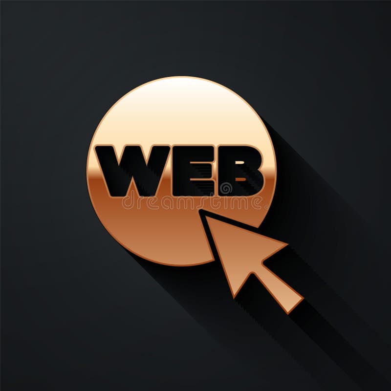 Pictograma Web și design grafic în aur, izolată pe fond negru. creație și dezvoltare. stil umbră lungă. vector stock illustration