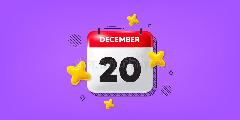 Pictograma a 20-a zi a lunii. Data programării evenimentului. Data calendarului pictogramei 3d decembrie. Vector royalty free illustration