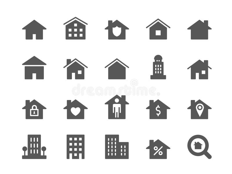 Pictograme acasă. siglă formă casă. clădiri rezidențiale. intrarea în hotel. cottage sau patria casa. siluete pentru locuințe stock illustration