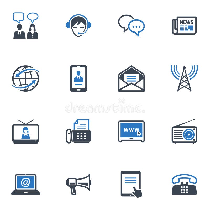 Pictograme de comunicare set 2 serii albastre vector illustration