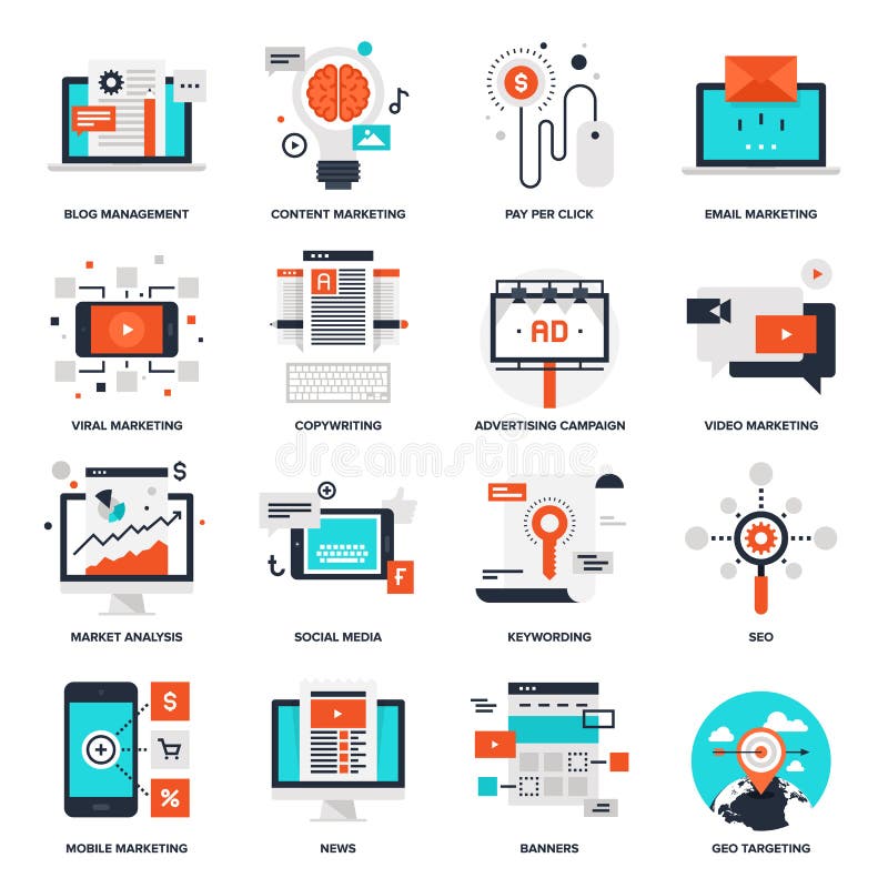 Pictograme de marketing digital vector illustration