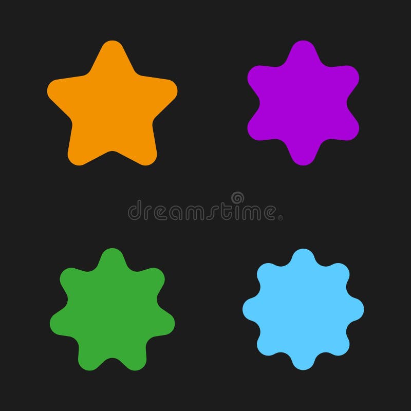 Pictograme formă colorată. Cifre stele și blob. Fond negru vibrant. Design vectorial abstract. stock illustration