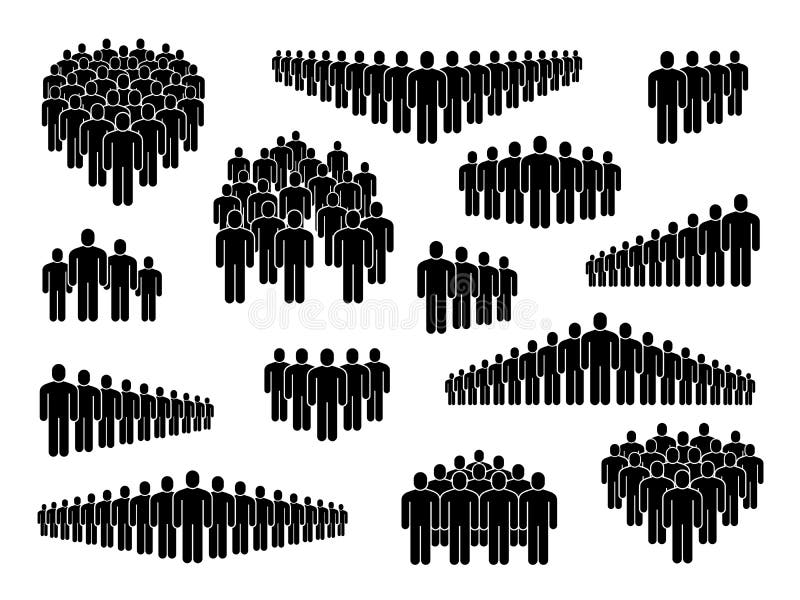 Pictograme grup persoane. mulțimii mari semnează firme pentru angajați, simboluri pentru populație pentru utilizatori, informații royalty free illustration