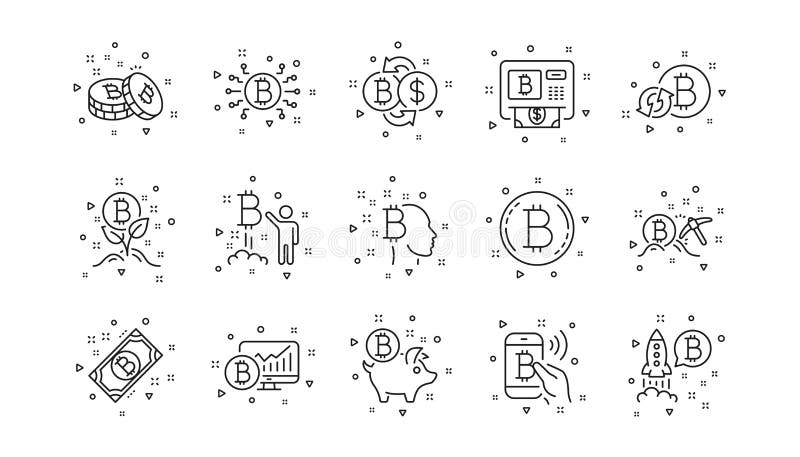 Pictograme linie bitcoin. crypto ico-and cryptocurrency. set de pictograme liniare. vector vector illustration