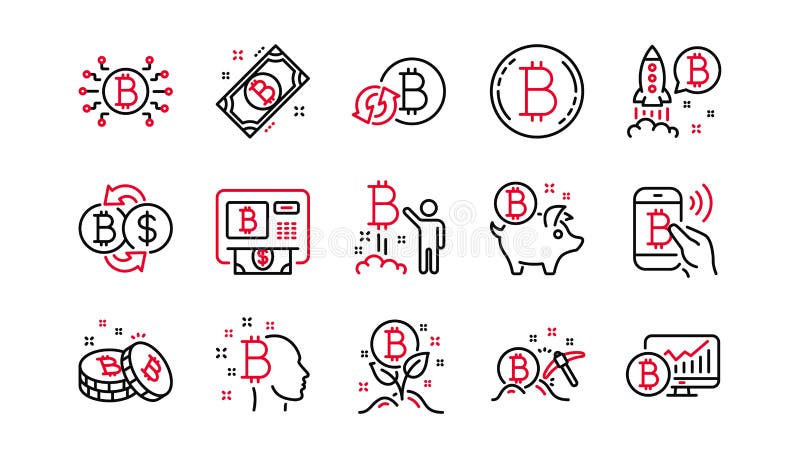 Pictograme linie bitcoin. crypto ico-and cryptocurrency. set de pictograme liniare. vector vector illustration