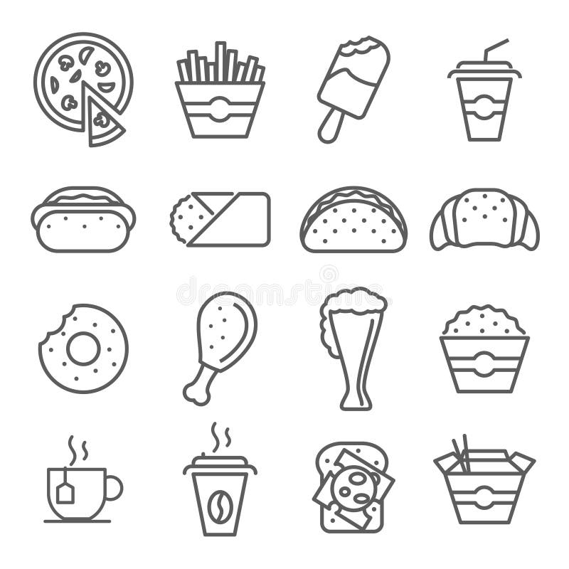 Pictograme linie de artă alimentară rapidă vector illustration
