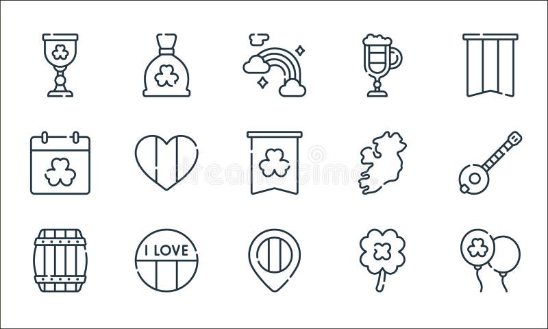 Pictograme linie irlanda. set liniar. set de linii vectoriale de calitate, cum ar fi harta balonului substituent cu capace irlanda royalty free illustration