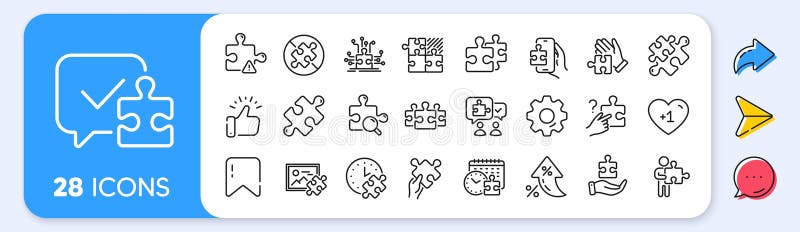 Pictograme linie puzzle. Pictograme Jigsaw Challenge Business Strategy Puzzle. Rezolvare soluție sau rezolvare vectorială problemă vector illustration