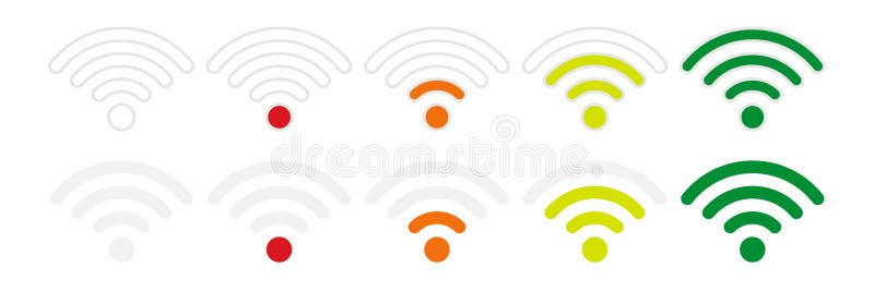 Pictograme pentru rezistența semnalului WiFi pe un fond plat alb stock illustration