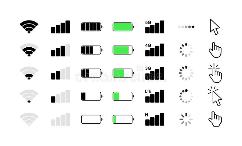 Pictograme pentru sistemul de telefonie mobilă. cursor de descărcare pentru încărcare cu descărcare pentru încărcare cu încărcare vector illustration