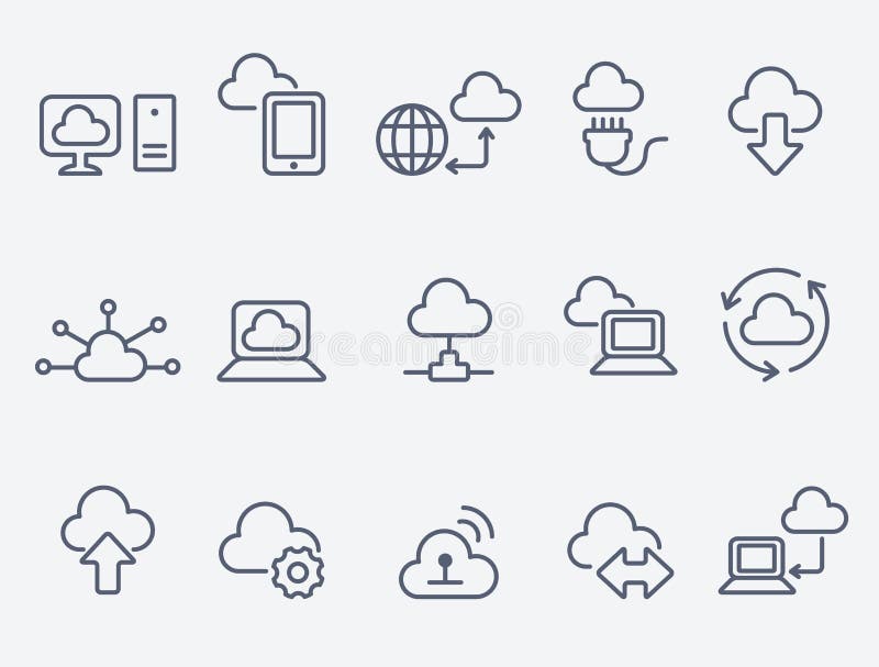 Pictograme pentru soluții de cloud computing vector illustration