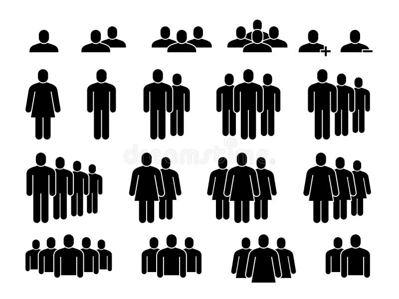 Pictograme persoane. oameni din comunitatea umană. personalul de întâlnire și semnele populației indică silueta utilizatorului vector illustration