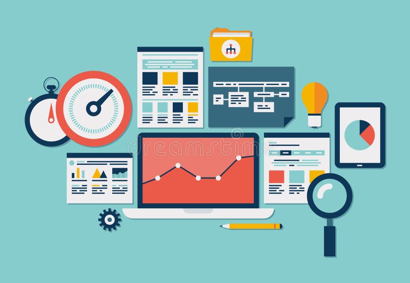 Pictograme seo și analitice site-uri web stock illustration