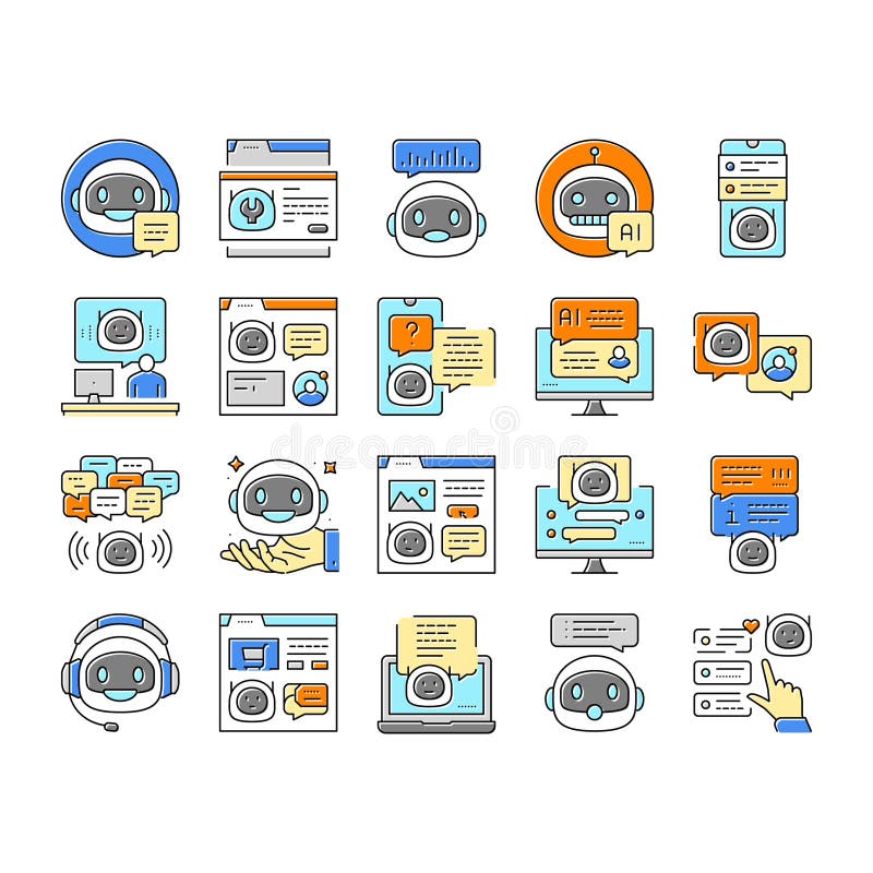 Pictogramele pentru serviciul robot chat robot online set de pictograme vectoriale vector illustration