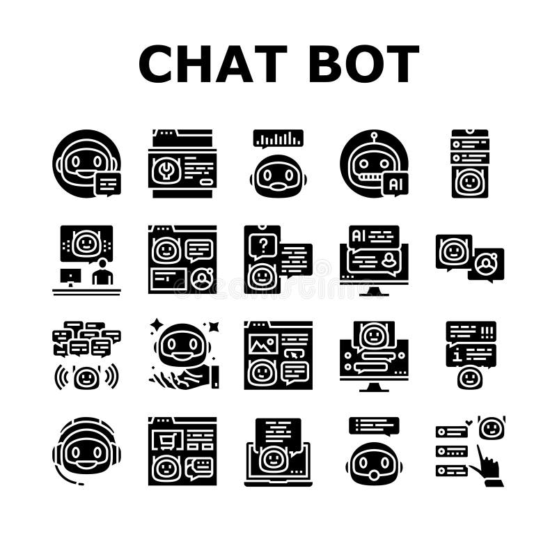 Pictogramele pentru serviciul robot chat robot online setează vectoriul vector illustration