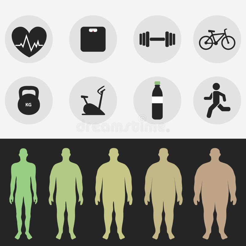 Pictogrammen, het cijfer van een mens, sport, fitness, dieet Vector royalty-vrije illustratie Pictogrammen, het cijfer van een mens, sport, fitness, dieet Vector royalty-vrije illustratie