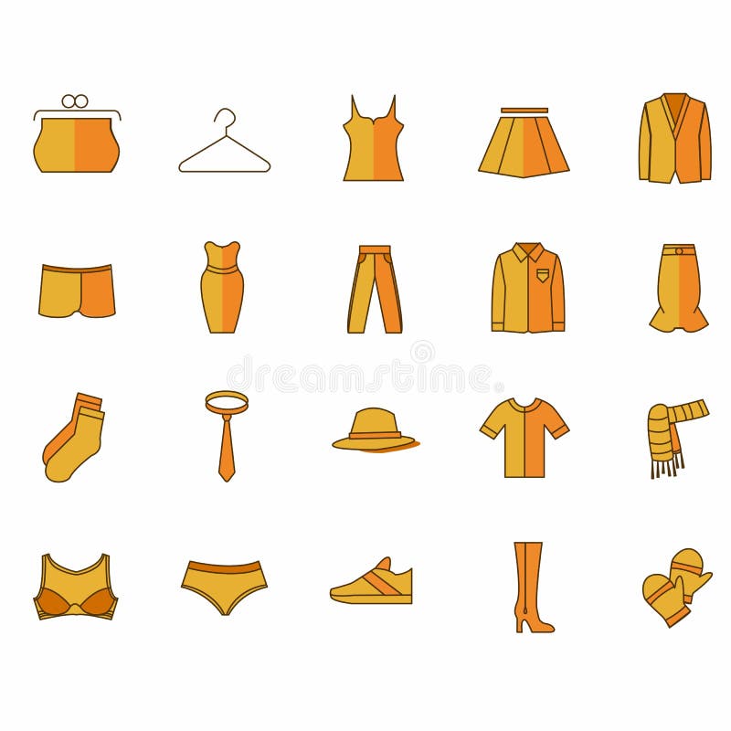 Pictogrammen met kleren van gele kleur vector illustratie Pictogrammen met kleren van gele kleur vector illustratie
