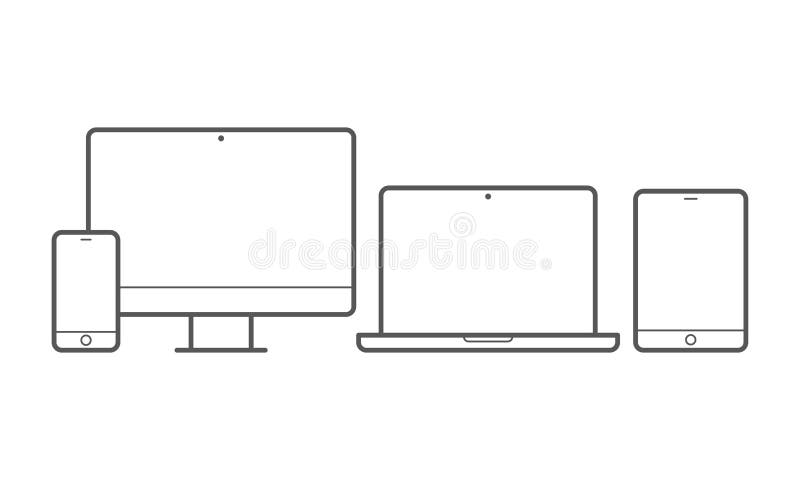 Pictogrammen van de apparaten de vectorlijn voor ontvankelijk ontwerp vector illustratie Pictogrammen van de apparaten de vectorlijn voor ontvankelijk ontwerp vector illustratie