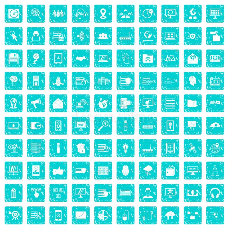 100 cyber security icons set in grunge style blue color isolated on white background vector illustration. 100 cyber security icons set in grunge style blue color isolated on white background vector illustration