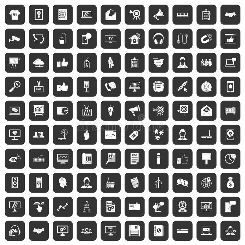 100 pictogrammen van de gegevensuitwisseling geplaatst zwart stock illustratie 100 pictogrammen van de gegevensuitwisseling geplaatst zwart stock illustratie