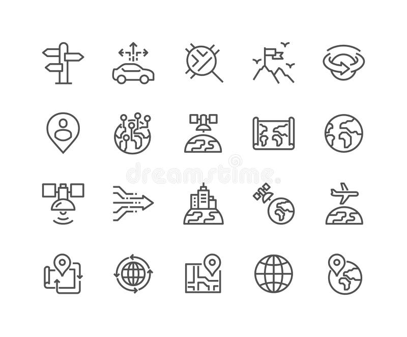 Pictogrammen van de lijn de Globale Navigatie vector illustratie Pictogrammen van de lijn de Globale Navigatie vector illustratie