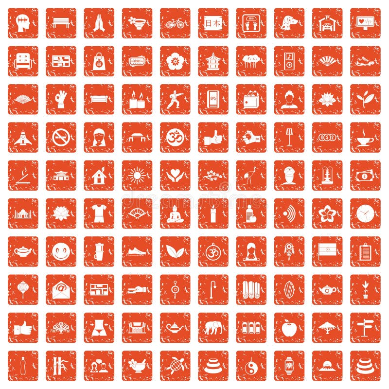 100 pictogrammen van de yogastudio geplaatst grunge sinaasappel vector illustratie 100 pictogrammen van de yogastudio geplaatst grunge sinaasappel vector illustratie