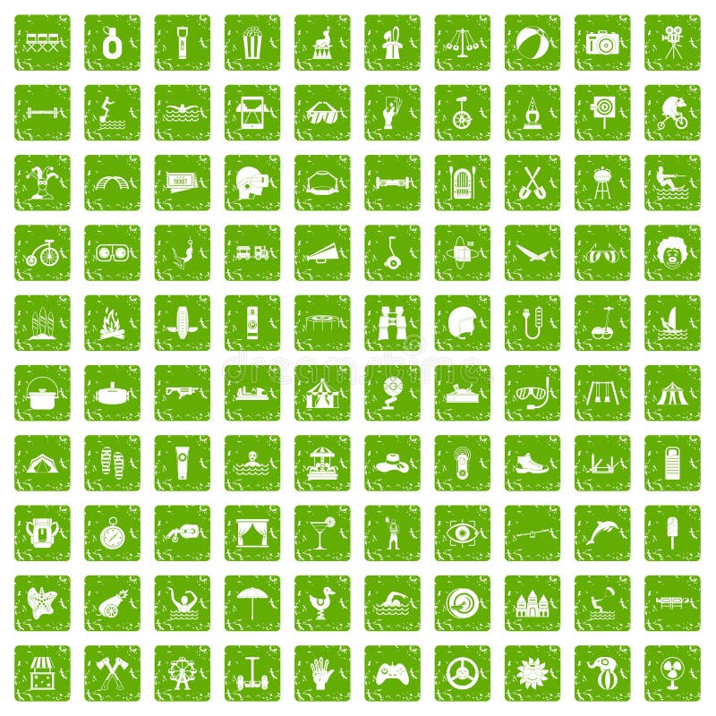 100 pictogrammen van de de zomervakantie geplaatst grunge groen vector illustratie 100 pictogrammen van de de zomervakantie geplaatst grunge groen vector illustratie