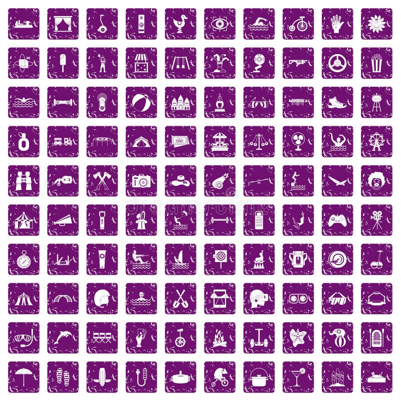 100 pictogrammen van de de zomervakantie geplaatst grunge purple royalty-vrije illustratie 100 pictogrammen van de de zomervakantie geplaatst grunge purple royalty-vrije illustratie