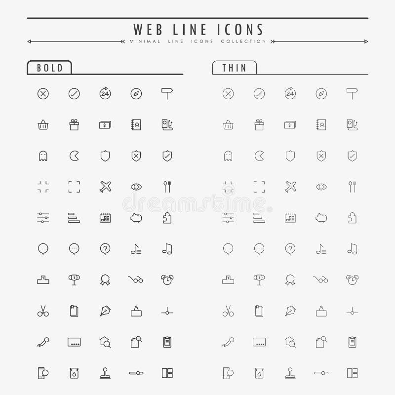 Pictogrammen van het Web de minimale overzicht op gewaagd en dun lijnconcept vector illustratie Pictogrammen van het Web de minimale overzicht op gewaagd en dun lijnconcept vector illustratie