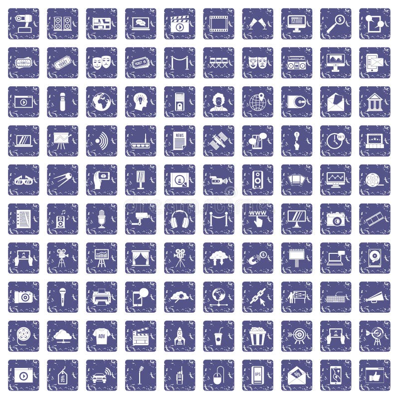 Download 100 Pictogrammen Van Verschillende Media Geplaatst Grunge Saffier Vector Illustratie - Illustratie bestaande uit microfoon, hoorn: 107708337