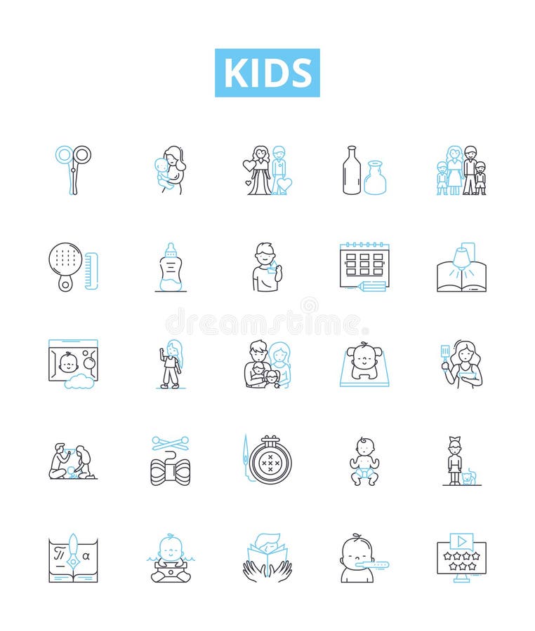 Kids vector line icons set. Children, Toddlers, Babies, Preschoolers, Juveniles, adolescents, Teenagers illustration outline concept signs and symbols. Kids vector line icons set. Children, Toddlers, Babies, Preschoolers, Juveniles, adolescents, Teenagers illustration outline concept signs and symbols