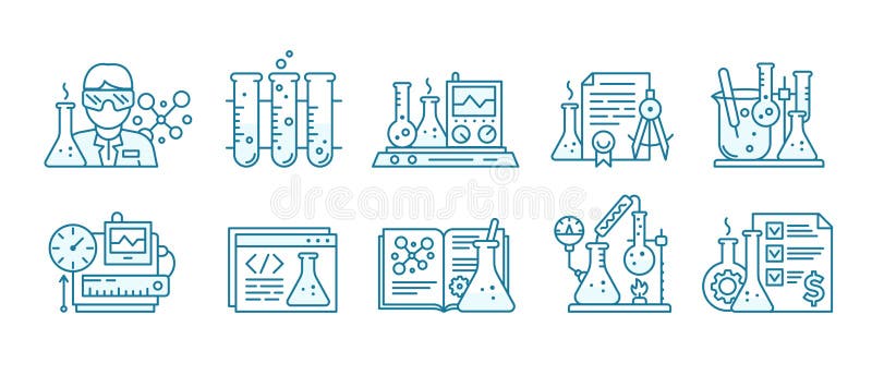 Pictogramset chemie wetenschap Onderwijsachtergrond De productie van chemische kit Laboratoriumonderzoek