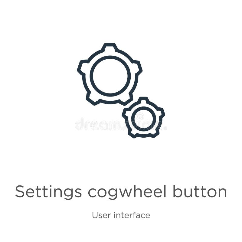 Pictogramă buton cogwheel setări. conturul butoanelor cogwheel cu setări liniare reduse, izolat pe fundalul alb al interfeței cu u vector illustration