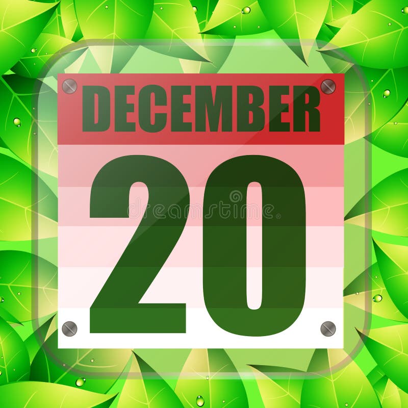 Pictogramă 20 decembrie. pentru planificarea unei zile importante cu frunze verzi. banner for holiday. pictograma 20 decembrie. il vector illustration