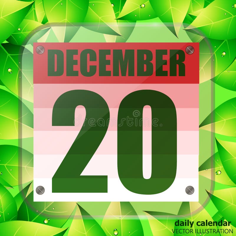 Pictogramă 20 decembrie. pentru planificarea unei zile importante cu frunze verzi. banner for holiday. pictograma 20 decembrie. ve stock illustration