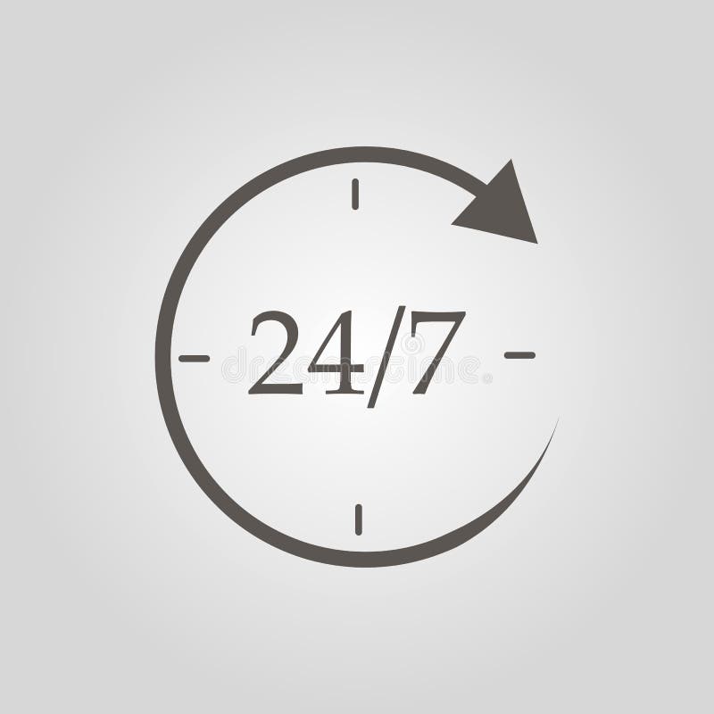 Pictogramă deschisă 24 de ore pe zi și 7 zile pe săptămână, izolată pe fond gri. pictogramă ciclică pentru toate zilele. design pl stock illustration