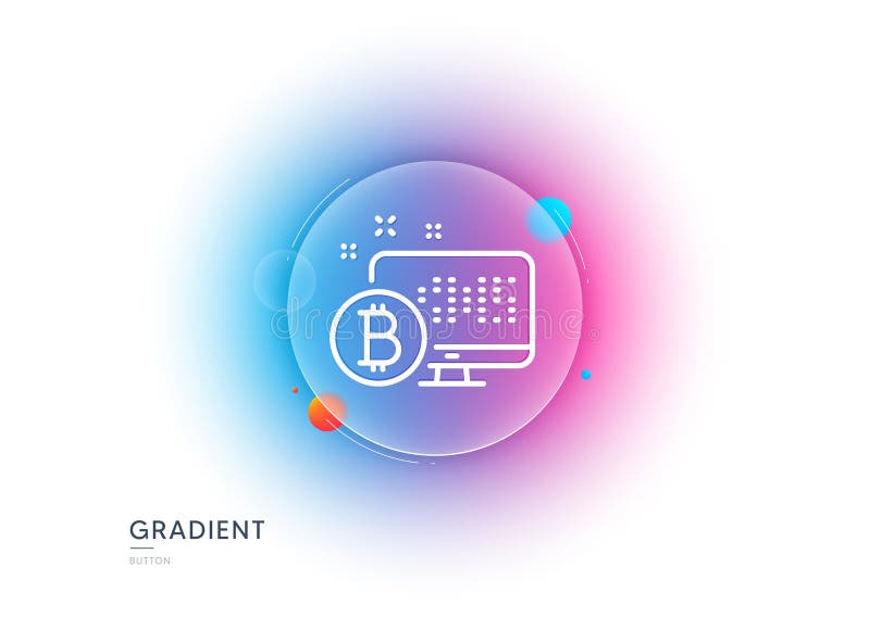 Pictogramă linie bitcoin. indicator de criptare a monitorului. buton de neclaritate gradient. vector stock illustration