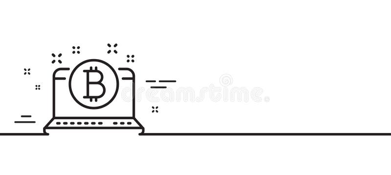 Pictogramă linie bitcoin. simbol monedă criptomonedă. simbol laptop. banner de tipar linie minim. vector royalty free illustration