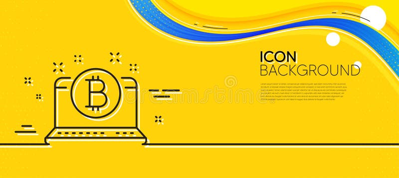 Pictogramă linie bitcoin. simbol monedă criptomonedă. simbol laptop. banner galben linie minimă. vector vector illustration