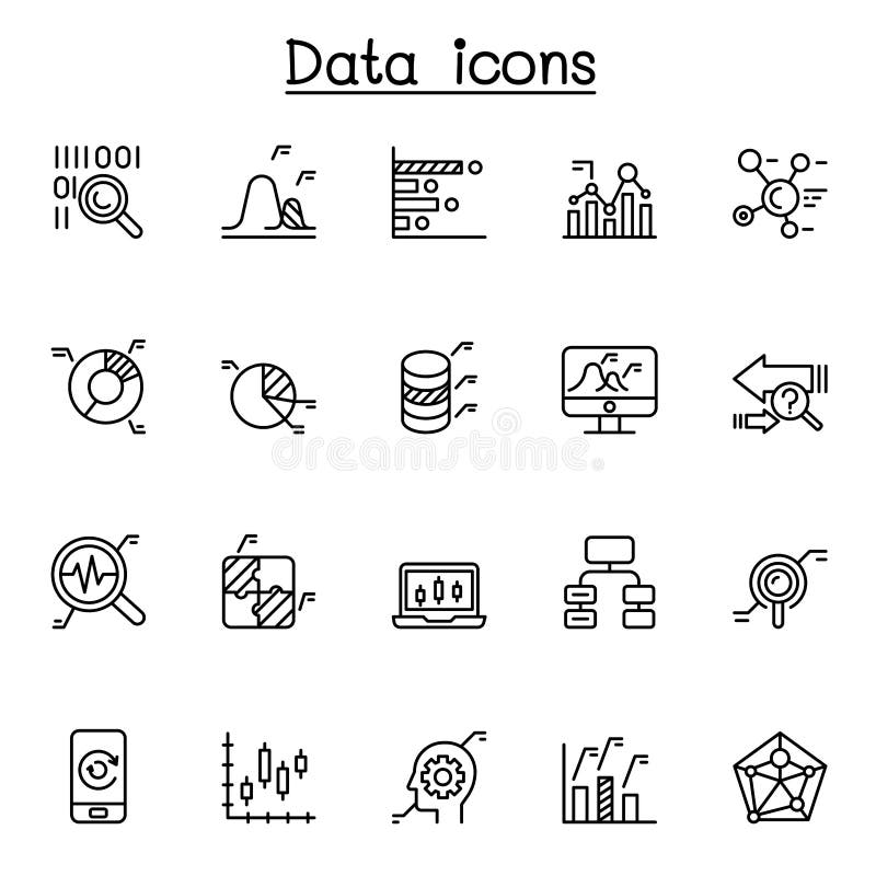 Pictogramă mare tehnologie de date pentru depozitul de date de date de bază, setată în stil linie subțire stock illustration